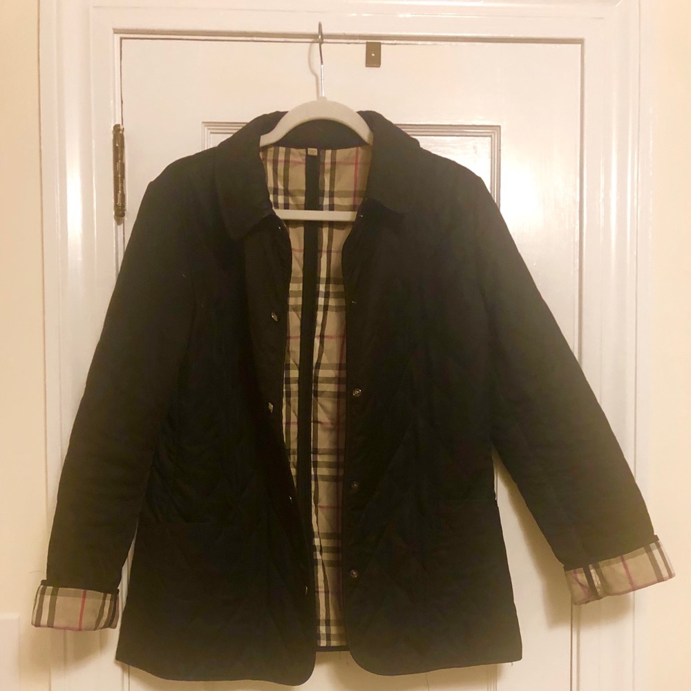 Burberry Nova Check Lined Black Quilted Jacket Med